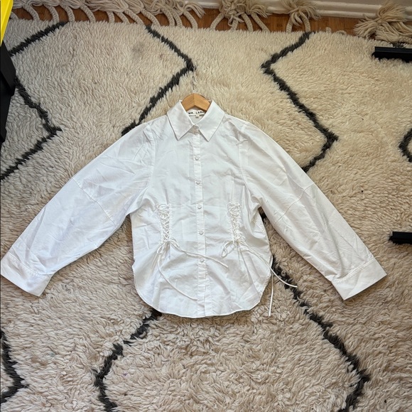 Mr. Larkin Lace Up White Button-Up Shirt - Picture 3 of 17